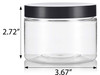 12 oz Clear PET Plastic Refillable Low Profile Jar with Black Smooth Lids (6 pack)