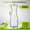 NETANY Set of 4 Glass Carafe with Lid, 1 Liter Beverage Serveware Carafe, Clear Glass Pitcher for Mimosa Bar, Brunch, Cold Water, Juice, Milk, Iced T