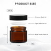 2PCS 50ML/50G Brown Glass Refillable Make Up Jars with Liners and Screw Black Cap Empty Face Cream Lip Balm Storage Container Pot Bottle Jar for Beau
