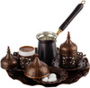 DEMMEX Turkish Greek Arabic Coffee Making and Serving Full Set with Cups Saucers Lids Sugar Bowl Tray and Copper Coffee Pot, Hand Decorated with Gold
