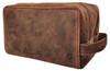 RUSTIC TOWN Full Grain Leather Travel Toiletry Bag - Cosmetic Makeup Kit Organizer (Brown)