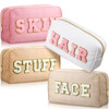 Remerry 4 PCS Nylon Cosmetic Bags Waterproof Spacious Travel Makeup Organizer for Women Chenille Letter Preppy Zipper Pouch Face Stuff Skin Hair Orga