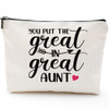 Blue Leaves Auntie Mothers Day Gifts Aunt Gifts from Niece Nephew Gifts for Aunts Birthday, Christmas, Appreciation Makeup Bag-You Put Great in Great