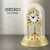 Seiko QHN006GLH Anniversary Mantel Clock with Glass Dome, Rotating Pendulum, 9.25 x 7 Inches