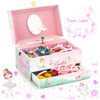 A&A Music Jewelry Box for Girls with Mirror Paired with Magic Unicorn Theme Rotating Playback the Tune for Beautiful Dream Pink-Purple