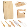HEQU 7 Pieces Wooden Kids Knife Toddler Knife Set Toddler Cutting Board And Knife Set for Real Cooking Montessori Kitchen Tools for Toddlers for Cutt