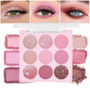 AMY'S DIARY Pink Shimmer Eye Shadow Makeup Palette 9 Colors, Highly Pigmented Matte Glitter Shimmer Pearl Waterproof Party Sparkling Eyeshadow Palett