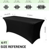 Obstal 6ft Stretch Black Spandex Table Cloth for Standard Folding Tables - 2 Pack Universal Rectangular Fitted Tablecloth Protector for Wedding, Trad