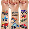 75 PCS Toddler Tattoos Hot Wheels Birthday Decorations Hot Wheels Party Favors, Kids Tattoos Temporary for Boys Monster Truck Racing Car Flag Fake Ta