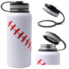 32 oz Baseball Water Bottle, Wide Mouth Sports Flask Metal Travel Tumbler with 2 Lids, Stainless Steel Double Wall Vacuum Insulated Thermo Water Bott