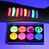 8 Neon UV-Active Makeup Palette, Glow-in-The-Dark Blacklight Body Art, Water-Based Fluorescent Face & Body Color Kit, Water-Activated Eyeliner, Washa