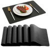 DOLOPL Placemats Set of 6  Black Wipeable Faux Leather Table Placemats, Waterproof and Heat Resistant Place Mats for Dining Table, Kitchen, and Outd