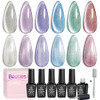 Beetles Cat Eye Gel Nail Polish, 6 Colors Glitter Gel Polish Kit Silver Pink Blue Purple Red Green Velvet Set with Magnet Soak Off UV French Nail Art