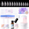 Gellen Gel Tips Nail Extension Kit, Gel Nail Kit with 240Pcs Almond Tips, 3 in 1 UV Glue for Nail Tips, Prep Dehydrator and Primer, U V LED Cure Lamp