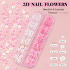 3D Flower Nail Charms and Gems, Cute Colorful Floral Charm Manicure Kit with Nail Rhinestone Glue Gel (UV Curing), Butterfly Caviar Beads Half Round