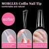 MORGLES Half Cover Coffin Nail Tips Set, 500 Pcs Clear Acrylic Nail Tips, with Glue, Clipper, Files, Cuticle Pusher and Fork for Salons and Home DIY