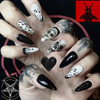 BABALAL 24Pcs Medium Stiletto Fake Nails Black Skull False Nails Punk Full Cover Artificial Halloween Press on Nails Almond Acrylic Nails for Women a