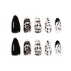 BABALAL 24Pcs Medium Stiletto Fake Nails Black Skull False Nails Punk Full Cover Artificial Halloween Press on Nails Almond Acrylic Nails for Women a