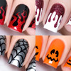 Halloween Nail Vinyl Stencils 4 Pack (Fire, Slime Drips, Spider Web, Pumpkin Faces) for Nail Art Design