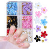 3D Flower Nail Charms, 6 Grids Colorful Flower 3D Nail Rhinestone Kit for Acrylic Nails White Black Pink Cherry Blossom Crystal Nail Art Stud with Pe