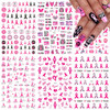 6 Sheets Breast Cancer Nail Art Stickers 3D Self-Adhesive Nail Decals Pink Ribbon Nail Stickers Heart Breast Cancer Awareness Nail Decoration for Wom