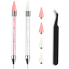 Kaychan Rhinestone Picker Tool 2 Acrylic Handle Rhinestones Applicator Dual-Ended DIY Nail Art Tool with 4 Extra Wax Tips and 1 Tweezer