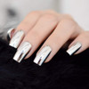 CoolNail Shiny Silver Metallic Long False Nail Tips Punk Metal Plating Mirror Fake Nails Artificial Manicure Press on Finger Decoration