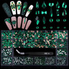 3100Pcs Green Rhinestones for Nail, EBANKU 12 Types of 600 Nail Diamonds +2500 Flat Rhinestones Kit Mixed Shape AB Nail Gems Jewels with Rhinestone P