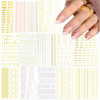 SILPECWEE 14 Sheets Gold Nail Stickers French Line Metallic Curve Strip Nail Decals Self Adhesive Nail Art Stickers Nail Design Stickers 3D Nail Deco
