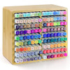 Uibyriy Marker Organizer for 126 Markers, Bamboo Marker Storage Holder with 18 Compartments, Art Supply Storage for Pens, Pencils & Brushes, Wooden D