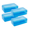 Ykimok Large Capacity Clear Pencil Box, Pencil Case, Plastic Pencil Boxes, Stackable Design, Supply Boxes for School Classroom, 4-Pack (Blue)