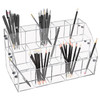 Clear Pen Display Stand-3 Tier ? 15 Grid Trapezoidal Acrylic Pen Holder Transparent Pencil Holders Acrylic Organizer Desktop Stationery Organizer Off