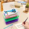 Nuozme Double Layer Large Capacity Pencil Box,Plastic Translucent Pencil Box, Hard Pencil Cases with Snap-Tight Lid for Pens, Pencils, School Supplie
