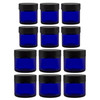 Cornucopia Brands Combination 12 Pack of Cobalt Blue 1oz & 2oz Glass Cosmetic Jars, Lids Included; Refillable Containers for Creams, Lotions
