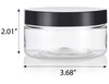 JUVITUS 8 oz Clear Plastic Low Profile Jar with Black Smooth Lids (12 Pack)