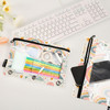 MNSRUU Pencil Pouch for 3 Ring Binder, Rainbow Illustration Zipper Pouch 3 Ring Bags Clear Window Large Binder Pouches Holes for School Office, Set o