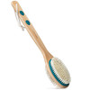 MainBasics Back Scrubber for Shower  Long Handle Dual-Sided Brush for Body Wash & Scrubbing with Exfoliating & Soft Bristles (Teal, Wood)
