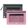 KBD 3 Ring Binder Pencil Pouchs, Zippered Pencil Pouch with Zipper Pulls Double Pocket Pencil Pouch 3 Ring with Clear Window (Grey &Pink 2pack)