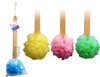 4pk 15" Long Wooden Handle Back Scrubber Bath Shower Mesh Sponge Exfoliating Body Brush Wash Nylon Puff Spa