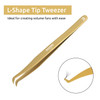 Tweezers for Eyelash Extension Hand Crafted Surgical Stainless Steel L Shape Tip Tweezers. (Golden Titanium Coated.)