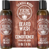 Viking Revolution Beard Wash & Beard Conditioner Set w/Argan & Jojoba Oils - Softens & Strengthens - Natural Beard Shampoo w/Beard Oil Sandalwood (5o