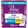 Poise Incontinence & Postpartum Pads for Bladder Leaks, 4 Drop Moderate Absorbency, Regular Length, 132 Count, Packaging May Vary