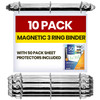 10 Pack Magnetic 3 Ring Binder Mechanism for Hanging, 1 Inch D-Ring Holds 225 Sheets, Heavy Duty for 8.5x11 Paper - Ring Binder Depot - 50 Sheet Prot