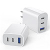 [2-Pack]iPhone 17 16e 15 Charger Block,35W 3-Port Fast USB C Charger Block Dual Port PD Power Adapter + QC Wall Plug Multiport USBC Wall Charge Block