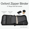 Oxford Zipper Binder with Pockets, 3 Inch Round Rings, Handle and Removable Shoulder Strap, 5-Tab Expanding File, Black & Navy (1006343)