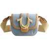 True Religion Women's Crossbody Bag, Denim Mini Flap Adjustable Shoulder Purse Handbag with Horseshoe Logo, Light Blue