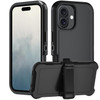 Olinoo Heavy Duty Rugged Case for iPhone 16 (2024), 3-Layer Super Full Protection with Kickstand, Belt Clip Holster (Black with Clip)