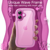 JETech Wavy Case for iPhone 16 Plus 6.7-Inch, Cute Wave Frame Curly Shape Shockproof Phone Cover for Women and Girls, Clear Hard PC Back (Pink)