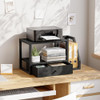 MAHANCRIS Home Printer Stand for Desk, Desktop Printer Table with Storage Drawer and Side Book Stand, 2-Tier Printer Shelf, Desk Organizer for Home O