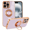EYZUTAK Case for iPhone 16 Pro, Phone Case with 360° Rotatable Finger Ring Holder Kickstand Magnetic Car Mount Supported Shiny Plating Gold Edge Slim